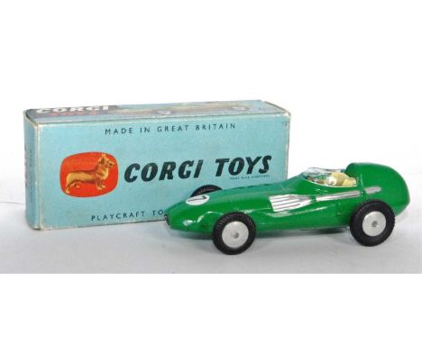 A Corgi Toys No. 150 Vanwall F1 Grand Prix car comprising of green body with silver exhaust and racing No. 7, housed in the o