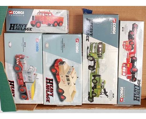 A Corgi heavy haulage 1/50 scale boxed commercial vehicle diecast group, five boxed as issued examples to include Ref. No. CC