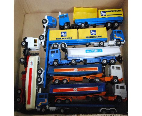 Eight various loose Corgi Toys articulated commercial vehicles, mixed subjects and liveries to include Aral, Esso petrol tank