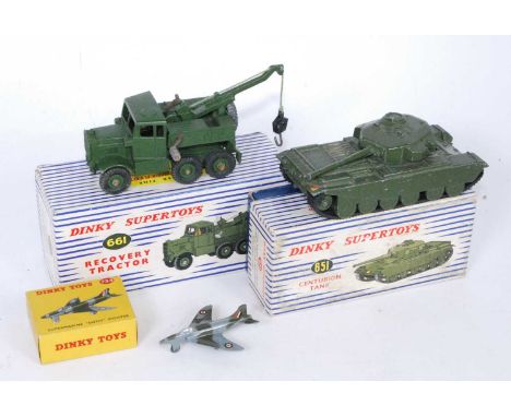 A Dinky Toys boxed military diecast group, to include No.661 recovery tractor, No.651 Centurion Tank, and No.734 Super Marine