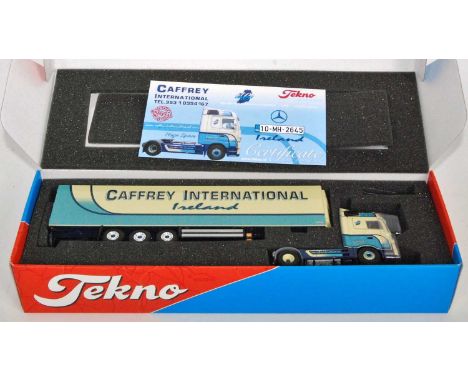 A Tekno 1/50 scale Caffrey International Transport of Ireland model of a Mercedes Benz Actros tractor unit with refrigerated 