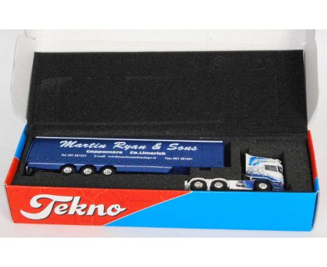 A Tekno 1/50 scale boxed model of a Martin Ryan &amp; Sons Scania R620 tractor unit with curtain side trailer housed in the o