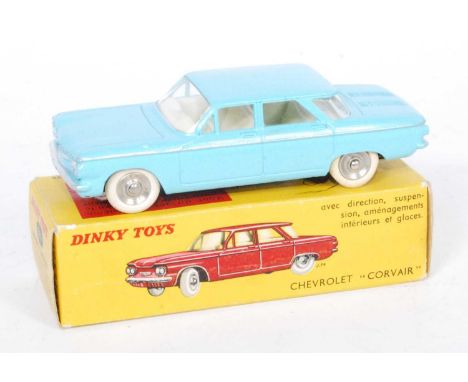 A French Dinky Toys No.552 Chevrolet Corvair, comprising light blue body with silver detailing and spun hubs, housed in the o