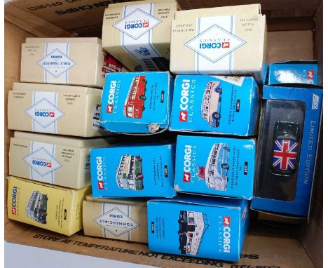 14 various boxed Corgi Classics and Vanguards, mixed scale public transport and emergency services diecasts, to include a Cor