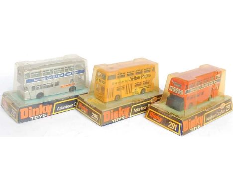 A Dinky Toys bubble packed public transport diecast group to include No. 291 Atlantean City Bus comprising of dark blue and o