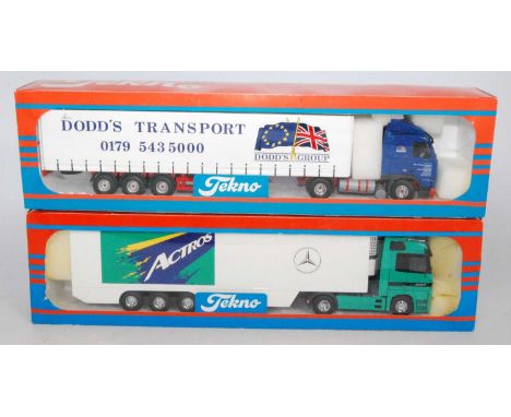 A Tekno 1/50 scale boxed road haulage diecast group to include a Dodds Transport model of  a Volvo FH12 tractor unit and curt