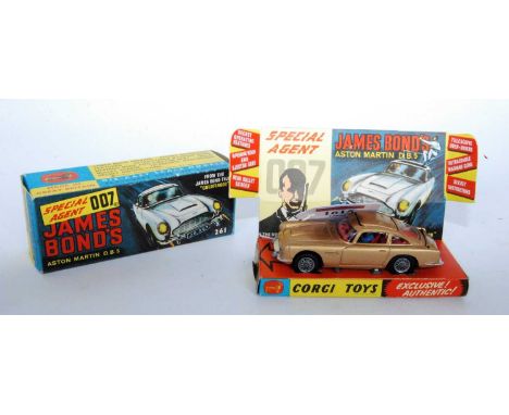 A Corgi Toys No. 261 James Bond Aston Martin DB5 comprising gold body with red interior, cast wire work hubs, with fully work