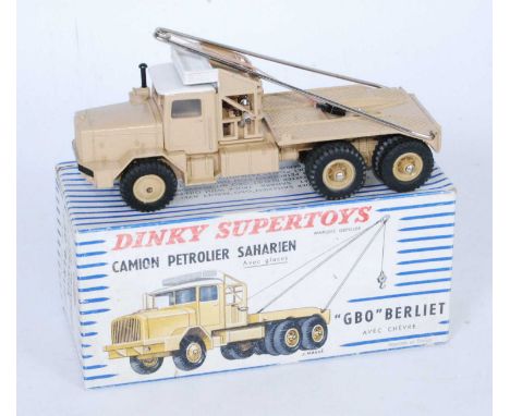 A French Dinky Toys No.888 GBO Berliet Sahara recovery vehicle, comprising of light tan body with white roof and plastic tan 