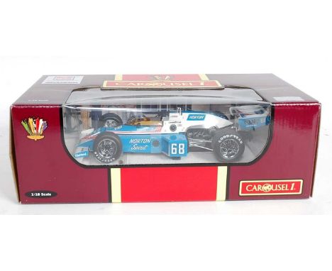 A Carousel 1 No. 4807 1/18 scale model of a Maclaren M16 1976 Indy 500 race car, Norton Spirit livery with racing No. 68 as d