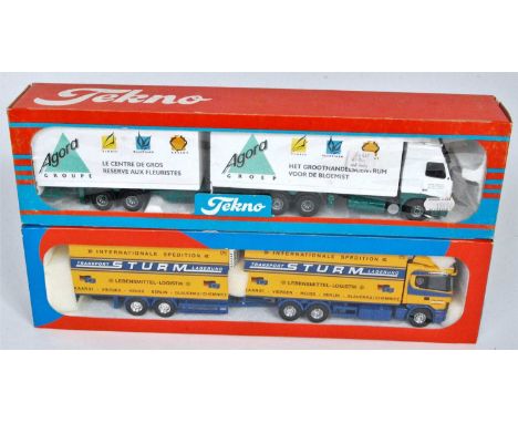 A Tekno 1/50 scale boxed road haulage diecast group to include an Agora Volvo FH 6x2 refrigerated tractor unit with draw bar 