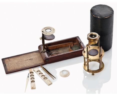 Ø A WITHERING FIRST-TYPE POCKET MICROSCOPE, CIRCA 1776
of standard form with brass-handled accessories comprising diamond-hea