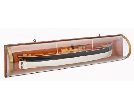 A HALF BLOCK BUILDER'S MODEL FOR A PASSENGER CARGO SHIP OF CIRCA 1890
the carved hull finished in white with black topsides, 