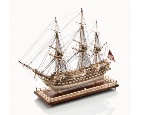 A FINE AND WELL-PRESENTED PRISONER-OF-WAR-STYLE BONE MODEL FOR THE 64-GUN THIRD RATE SHIP DIADEM [1782]
with planked and pinn