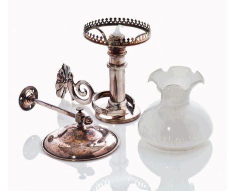 A GIMBALLED CANDLE LAMP, BELIEVED TO BE FROM A ROYAL YACHT
with maker's label for 'Norie & Wilson' on outer gimbal bracket, i