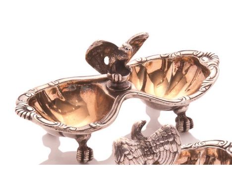 A PAIR OF SILVER SALTS FROM THE GERMAN IMPERIAL STEAM YACHT HOHENZOLLERN II, CIRCA 1893
comprising two gilt-lined bowls on ba