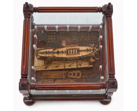 A WELL-PRESENTED NAPOLEONIC FRENCH PRISONER-OF-WAR-STYLE SLIPWAY MODEL FOR A 64-GUN SHIP
the hull with polychrome figurehead,