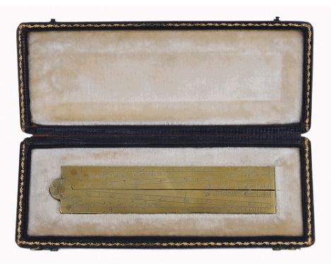 AN 18TH-CENTURY BRASS SECTOR AFTER BUTTERFIELD À PARIS
inscribed Butterfield à Paris, the sectorial lines divided 0-90° and 0