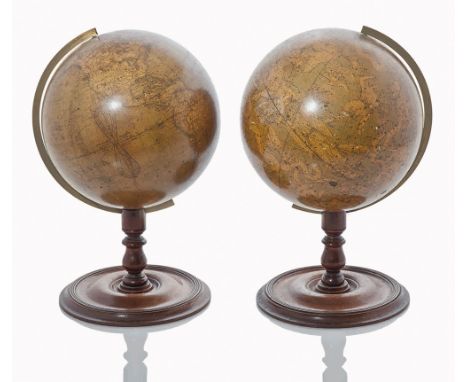 A  PAIR OF 9IN.TERRESTRIAL AND CELESTIAL TABLE GLOBES BY NEWTON & SON, CHANCERY LANE, LONDON, CIRCA 1857-65
celestial globe s