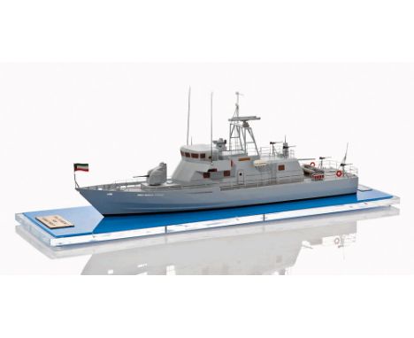 A 1:48 SCALE BUILDER'S WATERLINE PROPOSAL MODEL OF A 34-METER GUNBOAT FOR THE KUWAIT NAVY, BY VOSPER THORNYCROFT, CIRCA 1995
