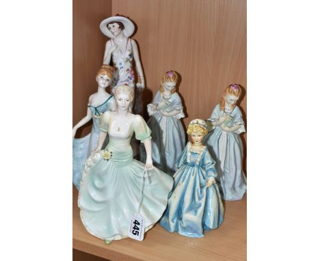 A GROUP OF PORCELAIN LADIES, comprising a Norcroft 'Madison New Yorker', and 'Tina'(reglued left arm),  two Royal Worcester '