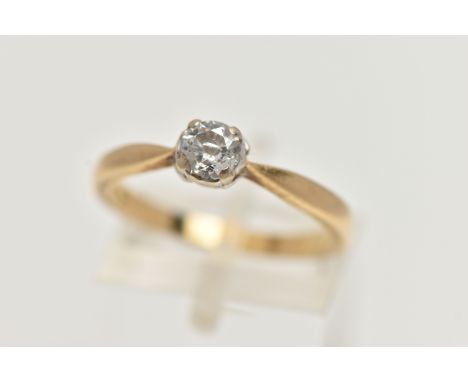 AN 18CT GOLD SINGLE STONE DIAMOND RING, four claw set, round brilliant cut diamond, stamped diamond weight 0.33cts, colour as