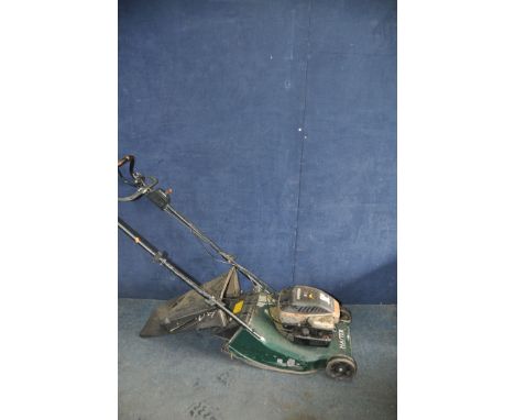 A HAYTER HARRIER 41 PETROL LAWN MOWER with grass box (UNTESTED but engine pulling freely)