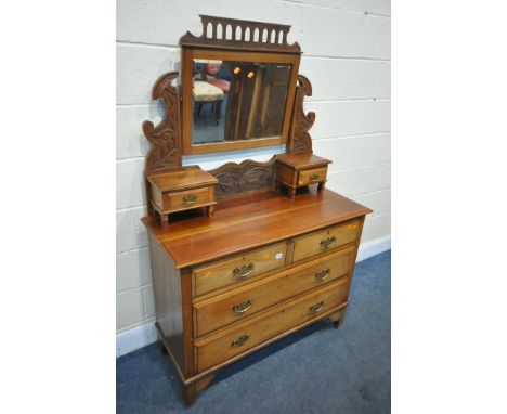 AN EDWARDIAN WALNUT DRESSING TABLE, with a single mirror, and six drawers, width 107cm x depth 46cm x height 164cm