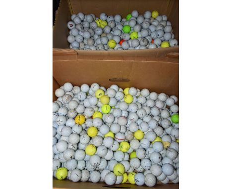 TWO BOXES OF GOLF BALLS, a quantity with brands to include Dunlop, Wilson, Titleist, Callaway, Bridgestone Golf, Srixon and S