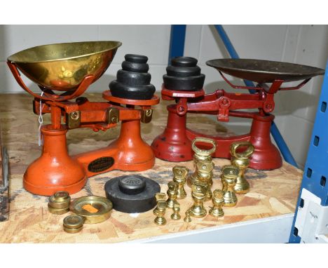 TWO SETS OF CAST IRON KITCHEN SCALES, one bearing label 'Frederick Hill &amp; Co, Est 1840, Trustworthy, Birmingham England, 