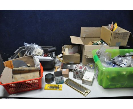 A SELECTION OF MISCELLANEOUS to include nuts, bolts, screws, nails, drill bits, lightbulbs, vintage light fitting, small bask
