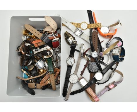 A TRAY OF ASSORTED WRISTWATCHES, ladys, gents and childrens watches names to include 'Citron, Ellie, Morita, Ravel, Sekonda' 