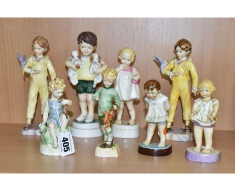 EIGHT ROYAL WORCESTER FIGURES OF CHILDREN, modelled by F G Doughty, comprising All Mine 3519 height 18.5cm, Tommy 2913, Joan 