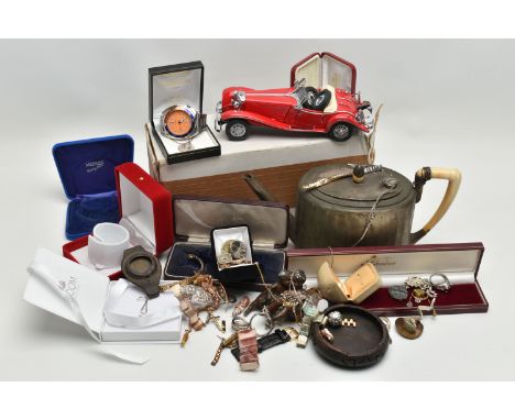 A BOX OF ASSORTED ITEMS, to include a Franklin Mint Precision model car, watch movements including two Omega examples, togeth