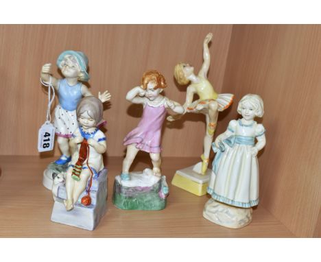 FIVE ROYAL WORCESTER GIRL DAYS OF THE WEEK FIGURES, comprising Monday 3257, Tuesday 3258, Wednesday 3259, Saturday 3262, Sund