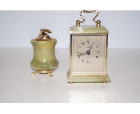 Onyx mantel clock &amp; onyx table lighter