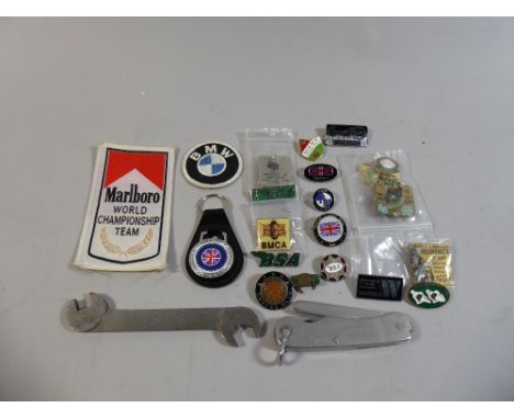 A Collection of Motorcycle Enamel Badges to Include BSA, Isle of Mann, Trials, Marshall Badges, Sprite also Penknife, AMCA Pe