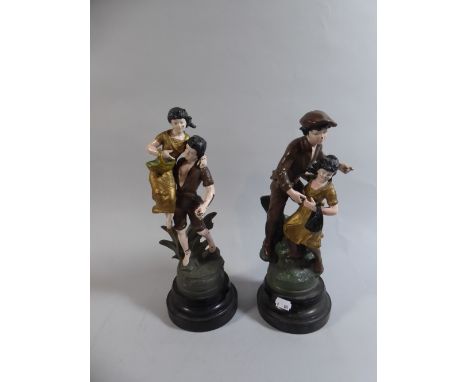 A Pair of French Cold Painted Spelter Figural Studies of Children Playing, 33 Cm High