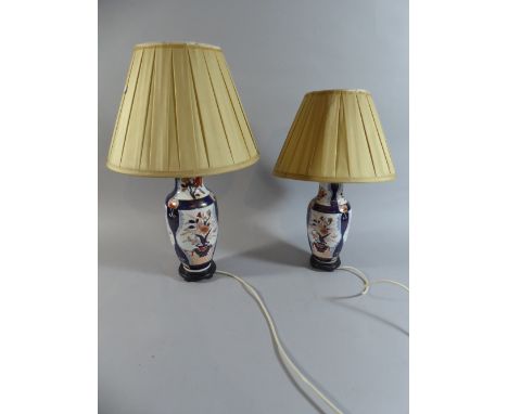 Two Graduated Oriental Style Ceramic Table Lamps with Imari Enamels 