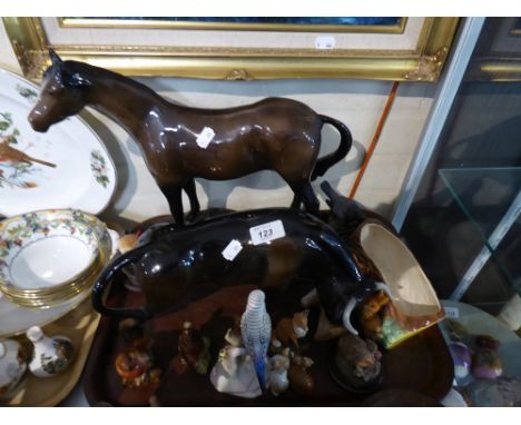 A Large Ceramic Model of A Horse, Large Model of Spanish Fighting Bull, Beswick and Other Bird Ornaments Etc