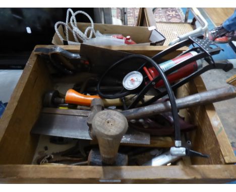 A Box of Tools, Foot Pump and a Steam Iron 