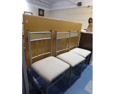 An Army Contract Folding Table on Chrome Base and Rectangular Top, 150 Cm Long Together with Three Matching Chairs 