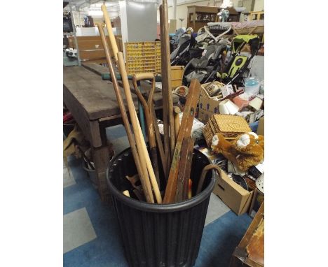 A Plastic Bin Containing Garden Tools, Vintage Spirit Levels