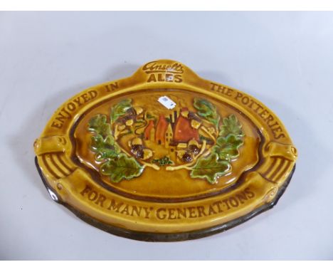 A Moulded Oval Ceramic Brewery Plaque for Ansells Ales, 32 Cm Wide