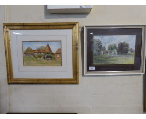 Two Framed Watercolours of Houses by A Hutton and G Corbett 