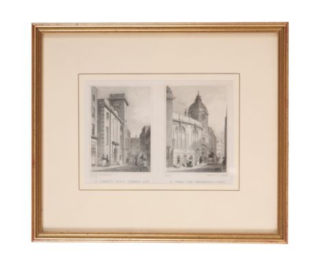 THOMAS HOSMER SHEPHERD (1793-1864), A GROUP OF FIVE ARCHITECTURAL ENGRAVINGS each mounted in giltwood frames, each c.12cm x 1