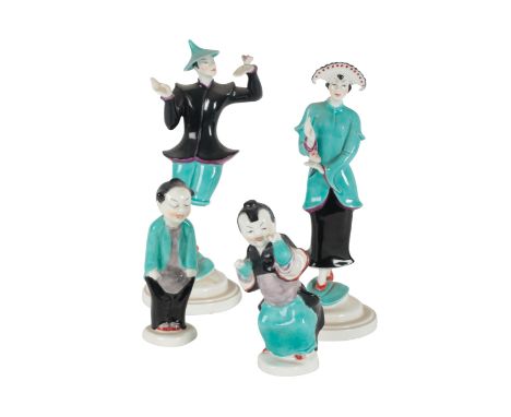 FOUR ROYAL WORCESTER BONE CHINA 'CHINOISERIE' FIGURES MODELLED BY AGNES PINDER DAVIS model numbers 3354, 3362, 3399, 3400, da