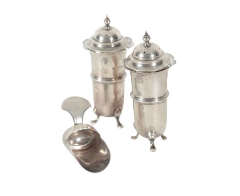 A PAIR OF SILVER SALTS BY CHARLES S. GREEN &amp; CO LTD Birmingham, 1919 and 1918, together with a caddy spoon by Josiah Snat
