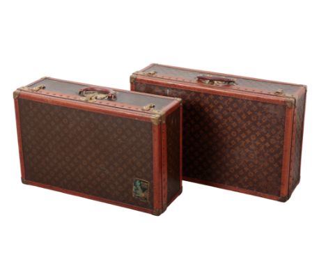 LOUIS VUITTON: A MATCHED PAIR OF TRAVEL CASES circa 1960's, both cases with "LV" decoration and both initialled " G.C.W.", bo