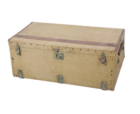 FINNEGANS LTD OF LONDON: A CAR TRAVELLING TRUNK enclosing a fitted pair of  black vellum suitcases with brass locks and leath