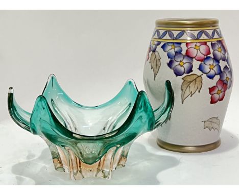 A Charlotte Rhead Bursley Ware vase with floral design (marked verso, h- 17cm), together with an Italian Murano style splash 